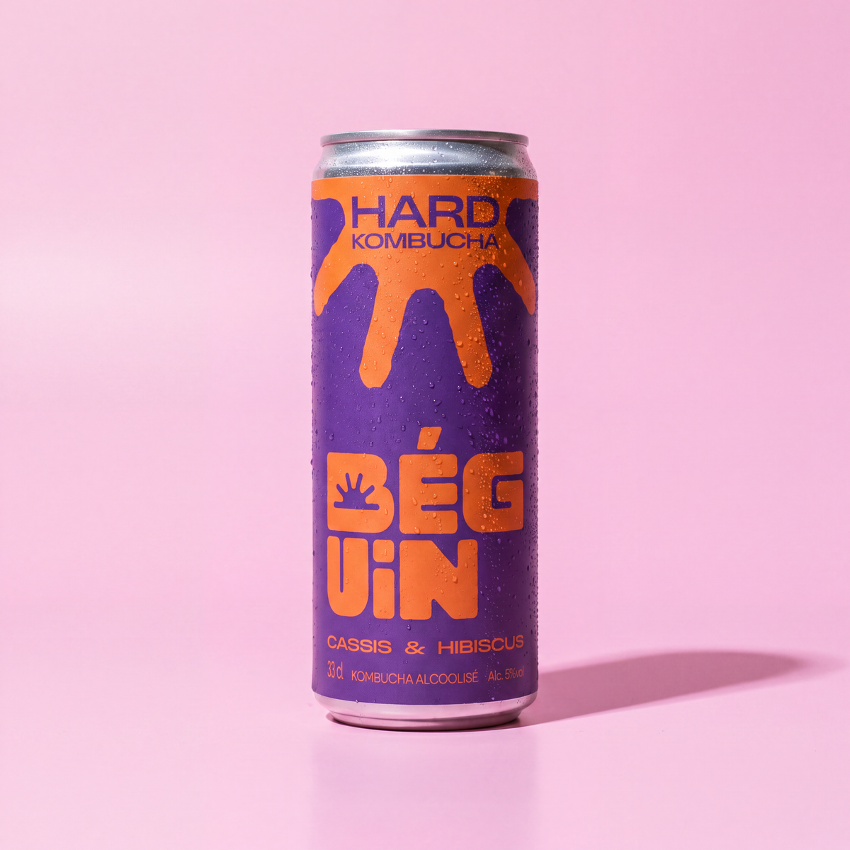 Canette 33 cl de Béguin Cassis Hibiscus, hard kombucha bio à 5 %