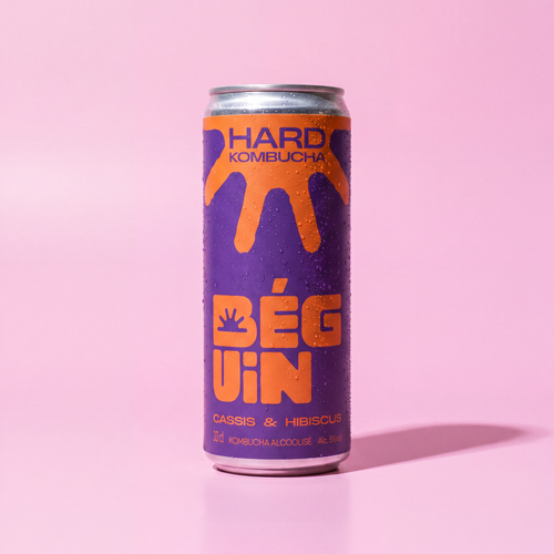 Canette 33 cl de Béguin Cassis Hibiscus, hard kombucha bio à 5 %