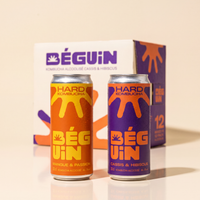 Pack Mix Été Béguin : 12 canettes de hard kombucha bio, 6 Mangue Passion et 6 Cassis Hibiscus